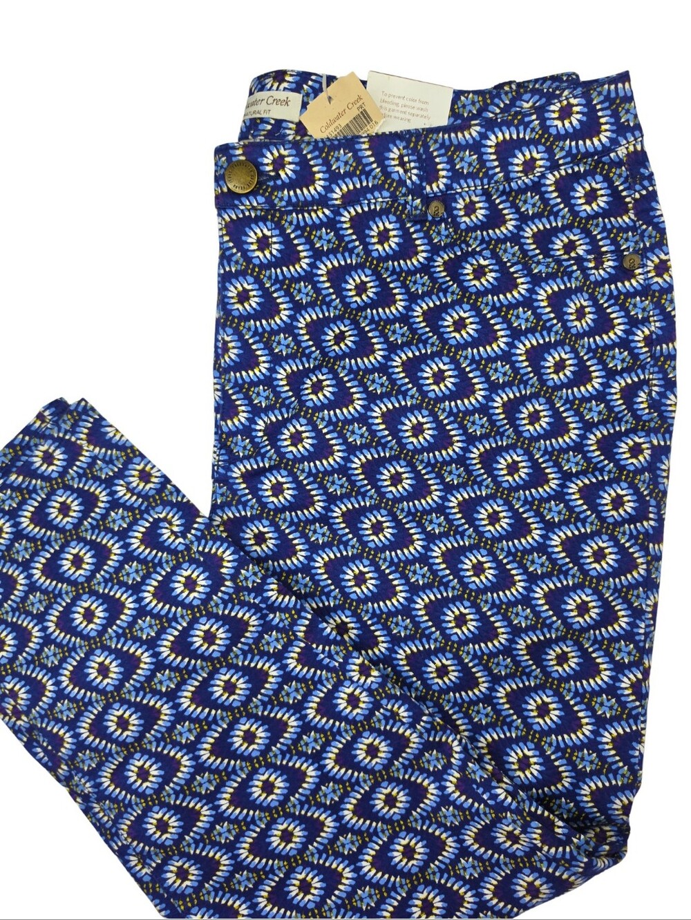 NWT Coldwater Creek 16 Natural Fit Ankle Pants Geometric Blue Print 4051-